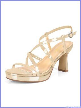 Platform Heeled Sandals with Faux Leather Crossover Strappy Slingback